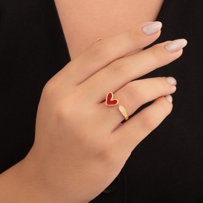 ANEL CORACAO RESINADO (VERMELHO OU CINZA) COM ZIRCONIAS - NUM 14 18 22 - CONSULTAR CORES CONSULTE TAMANHOS DISPONIVEIS