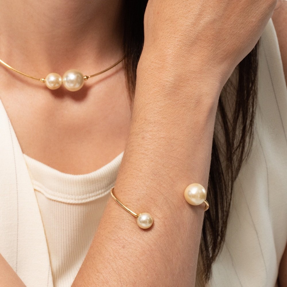 BRACELETE FIO ABERTO COM PEROLA DE 14 E 10 MM - ESTAMP