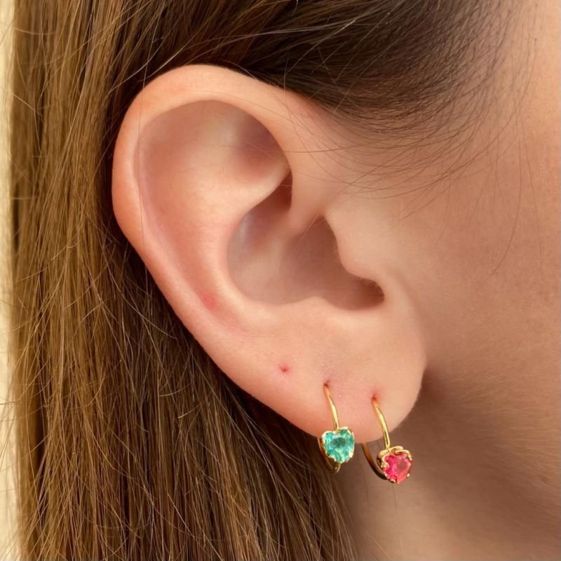 BRINCO ARGOLA PIERCING FIO 0,8 MM DIAMETRO 1 CM CORACAO 4X4 COLORIDO VIDRO OU ZIRCONIA CRISTAL OS BRINCOS NAO ACOMPANHAM TARRAXAS