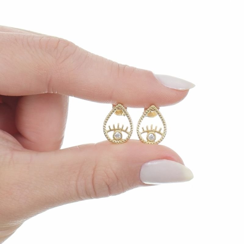 BRINCO OLHO GREGO GOTA 1,4 CM COM ZIRCONIA AZUL OU CRISTAL 2 MM BX OS BRINCOS NAO ACOMPANHAM TARRAXAS
