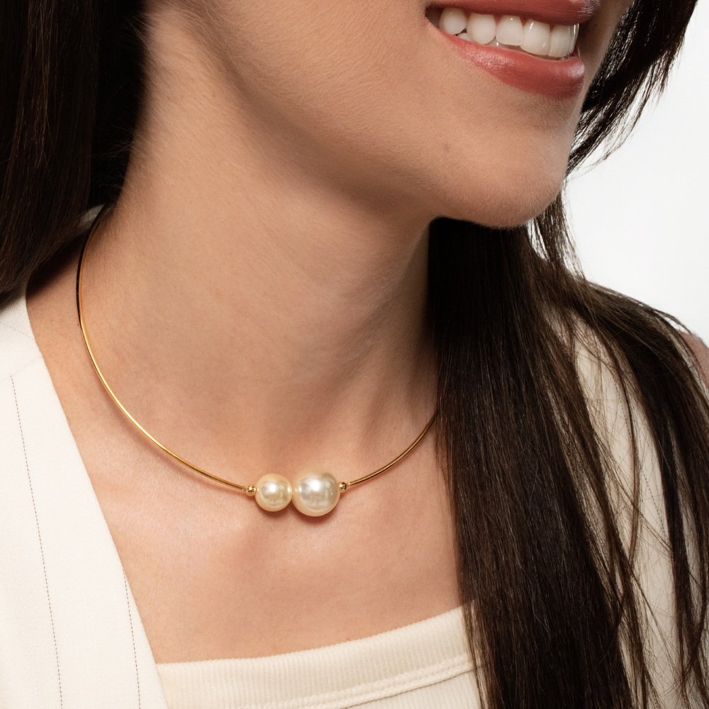 ARO FIO 1,5 MM COM 12 CM DIAMETRO COM PEROLAS DE 10 E 16 MM COM FECHO E EXTENSOR