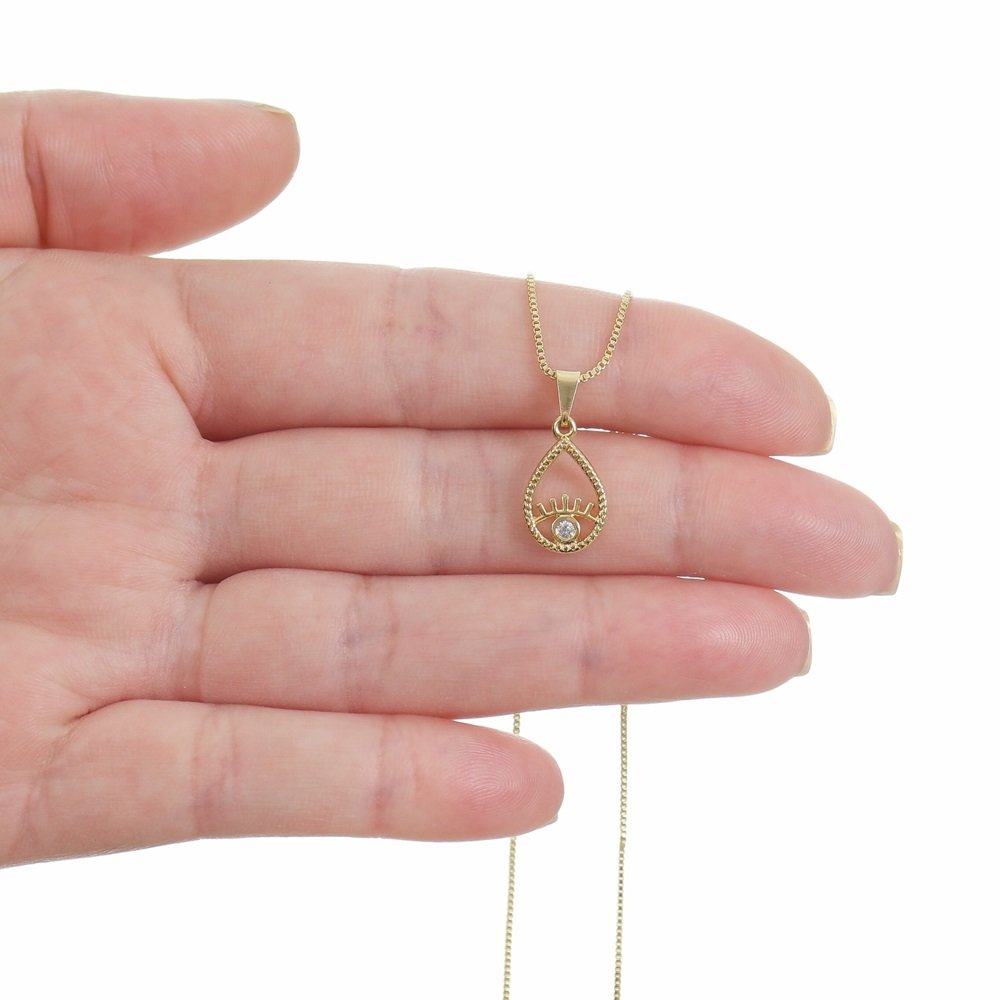 PINGENTE OLHO GREGO GOTA 1,4 CM COM ZIRCONIA AZUL OU CRISTAL 2 MM BX