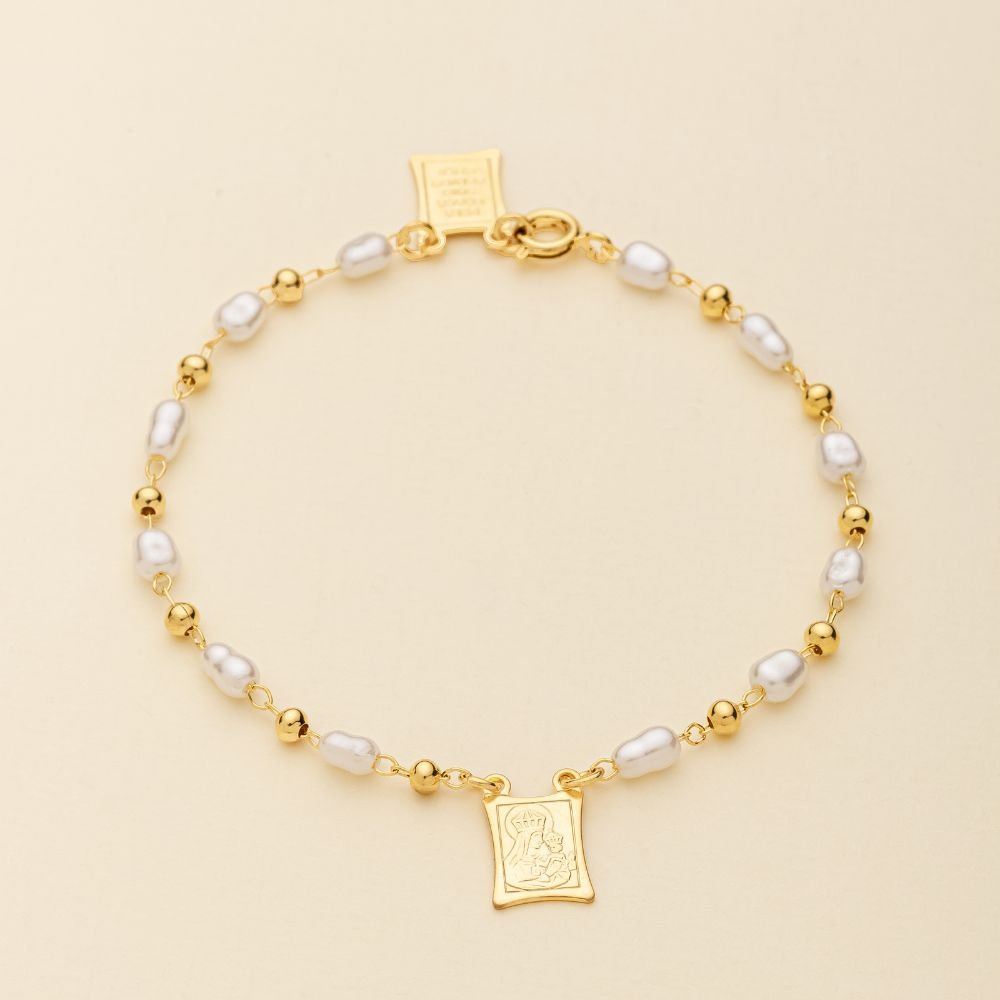 PULSEIRA ESCAPULÁRIO 17 CM COM PEROLA BARROCA ORGANICA E BOLINHA 3 MM